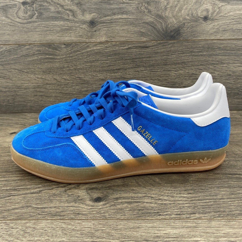 Adidas Gazelle Indoor Blue Suede White Stripes Gum Sole Men's Shoes NEW 9.5